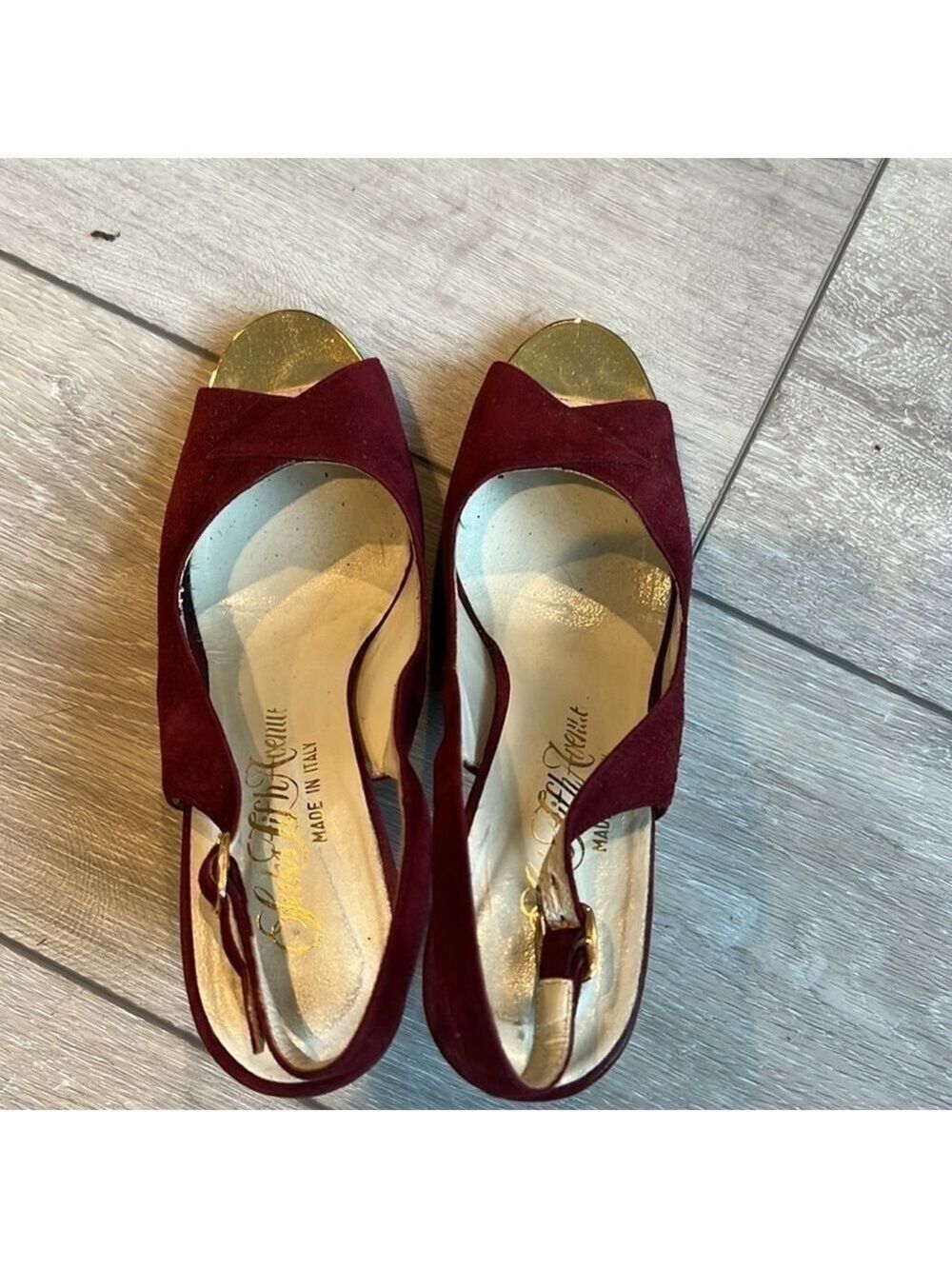 SAKS Fifth Avenue Burgundy Suede Peep Toe Slingback Heel Size 7 - Picture 9 of 12